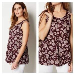 J. Jill Love Linen Maroon Floral Tiered Tank